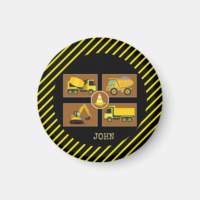 Construction Trucks | Kids Birthday Party decor Magnet (Front)