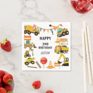 Construction Trucks Kids Birthday Party Napkin