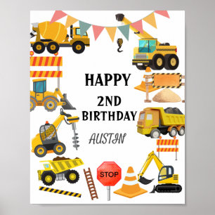 Construction Trucks Kids Birthday Party Poster