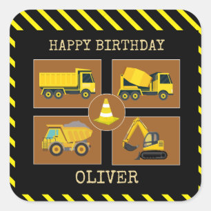 Construction Trucks Kids Birthday Party Square Sticker