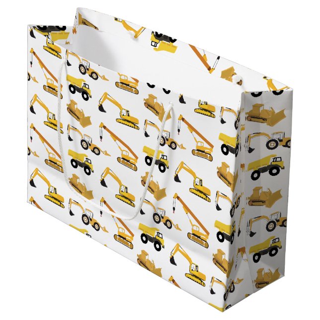 Construction Trucks Large Gift Bag (Front Angled)