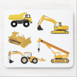 Construction Trucks Mouse Pad<br><div class="desc">Construction Trucks - Dump Truck,  Excavator,  Crane,  Bulldozer and Backhoe. Getting dirty with construction trucks is always fun. Perfect gift for heavy machinery enthusiasts. Big and small boys and girls truck toys illustrations.</div>