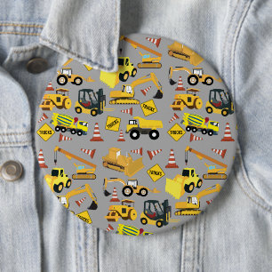 Construction Trucks Pattern 6 Cm Round Badge