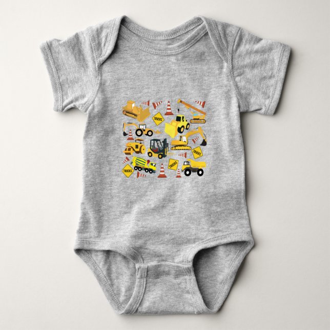 Construction Trucks Pattern Baby Bodysuit (Front)