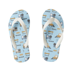 Construction Trucks Pattern Blue Kid's Jandals
