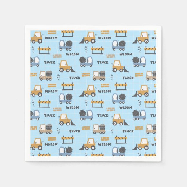Construction Trucks Pattern Blue Napkin (Front)