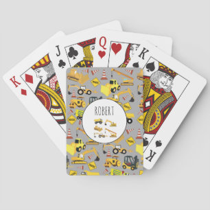 Construction Trucks Pattern Customised Name Playing Cards