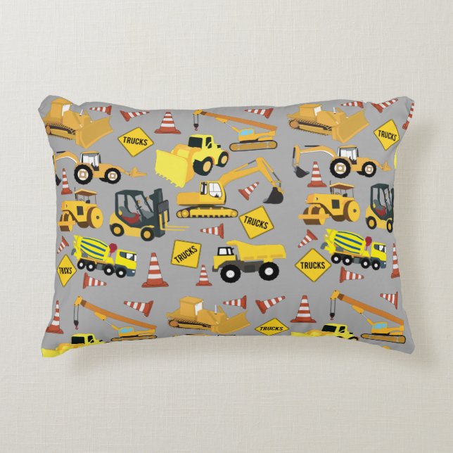Construction Trucks Pattern Decorative Cushion (Front)