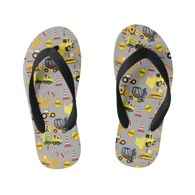 Construction Trucks Pattern Kid's Jandals (Footbed)