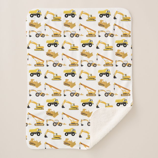 Construction Trucks Pattern Sherpa Blanket (Front)