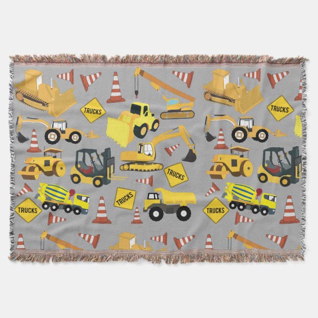 Construction Trucks Pattern Throw Blanket (Front)