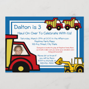Construction Trucks/ Photo Invitation
