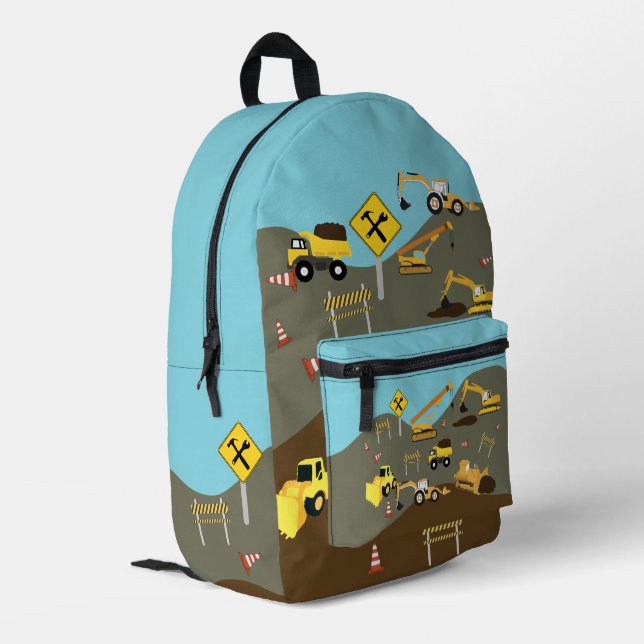 Construction Trucks Site Theme Back to School Printed Backpack (Back Corner Left)