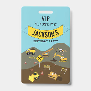 Construction Trucks Site Theme Birthday Party ID Badge