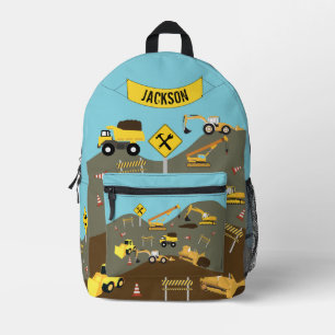 Construction Trucks Site Theme Custom Name Printed Backpack