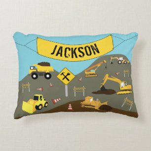 Construction Trucks Site Theme Decorative Cushion