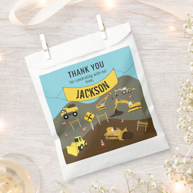 Construction Trucks Site Theme Thank You  Favour Bags (Clipped)