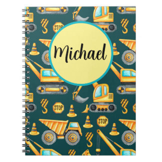 Construction Trucks Spiral Notebook, Michael Notebook