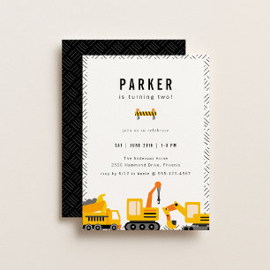 Construction Trucks Theme Birthday Invitation