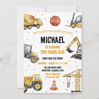 Construction Trucks Theme Birthday Invitation