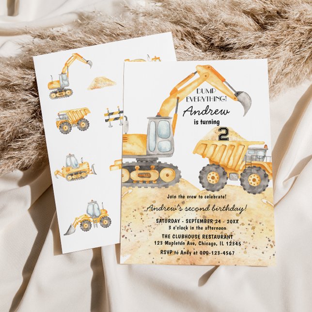 Construction Trucks Theme Birthday Party Invitation (Creator Uploaded)