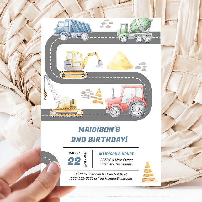 Construction Trucks Theme Birthday Party  Invitation (Creator Uploaded)