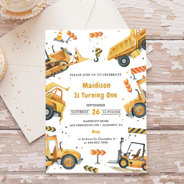 Construction Trucks Theme Birthday Party Invitation (Creator Uploaded)