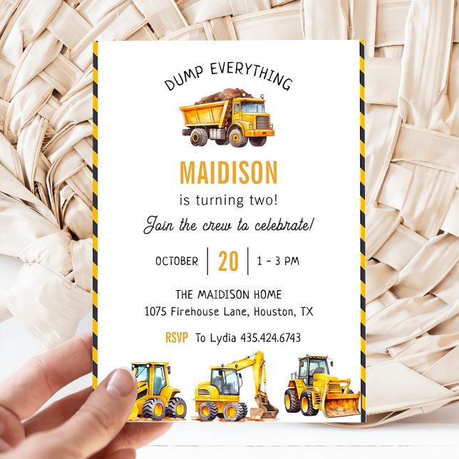 Construction Trucks Theme Birthday Party  Invitation (Creator Uploaded)