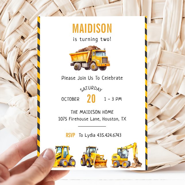 Construction Trucks Theme Birthday Party Invitation (Creator Uploaded)