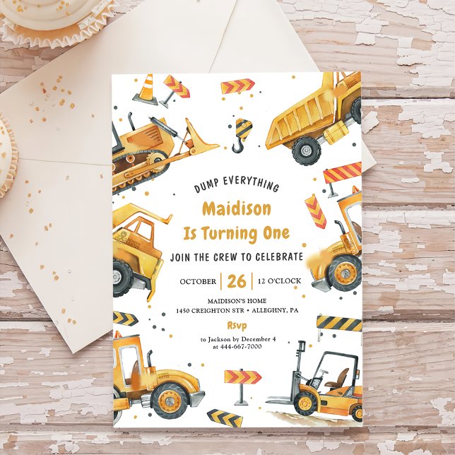 Construction Trucks Theme Birthday Party Invitation (Creator Uploaded)