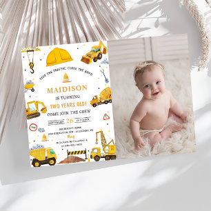 Construction Trucks Theme Birthday Party Photo Invitation