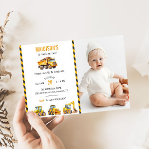 Construction Trucks Theme Birthday Party Photo  Invitation
