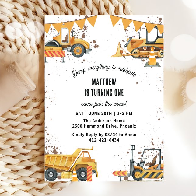 Construction Trucks Theme Joint Birthday  Invitation (Creator Uploaded)