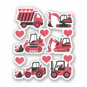 Construction Trucks Valentines Day Hearts Love