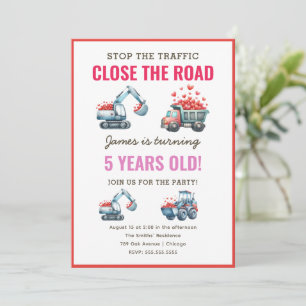Construction Valentine Birthday Party Invitation