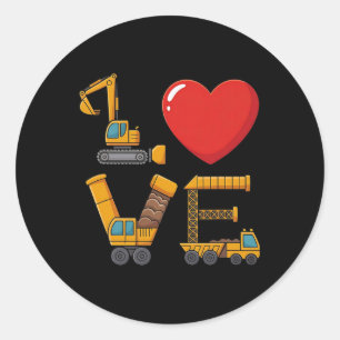 Construction Valentine Love Spelled With Trucks Ex Classic Round Sticker