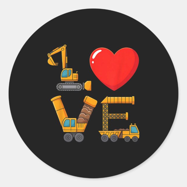 Construction Valentine Love Spelled With Trucks Ex Classic Round Sticker (Front)