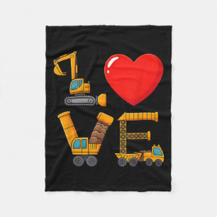 Construction Valentine Love Spelled With Trucks Ex Fleece Blanket