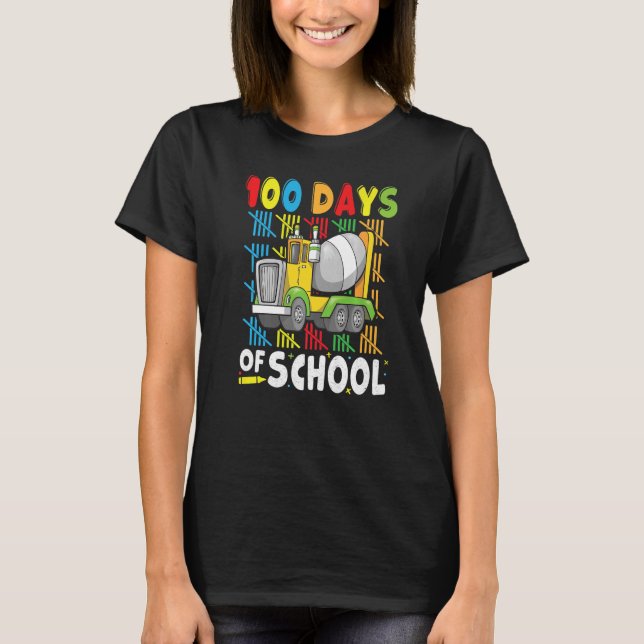 Construction Vehicle 100 days of School Cement Mix T-Shirt (Front)