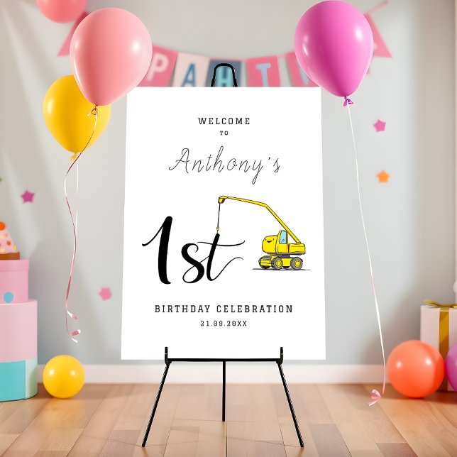 Construction Vehicle 1st Birthday Welcome Sign (Creator Uploaded)