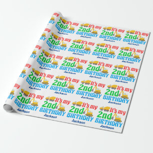 Construction Vehicle 2nd Birthday Custom Kids Wrapping Paper