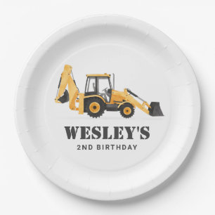 Construction Vehicle Backhoe Birthday Party Paper Plate