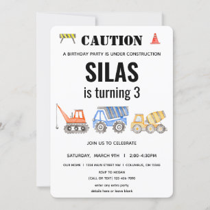Construction Vehicle Birthday Invitation