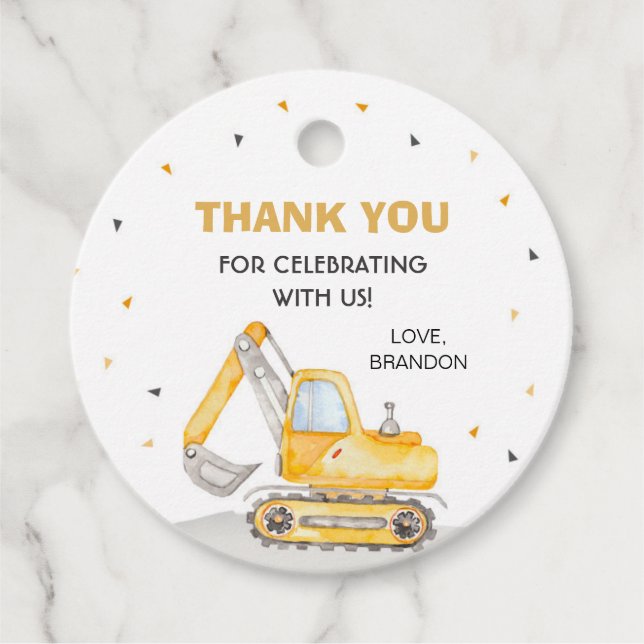 Construction Vehicle Birthday Party Favour Tags (Front)