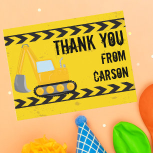 Construction Vehicle Boys Birthday Kids Thank You Postcard