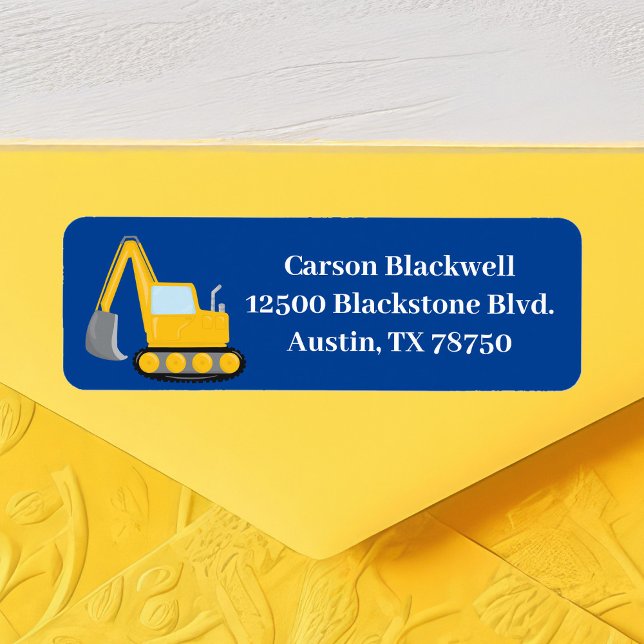 Construction Vehicle Boys Blue Kids Return Address (Creator Uploaded)