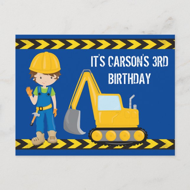 Construction Vehicle Boys Custom Birthday Party Postcard (Front)