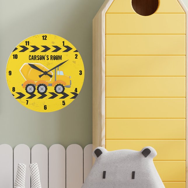 Construction Vehicle Boys Personalised Kids Room Large Clock (Creator Uploaded)