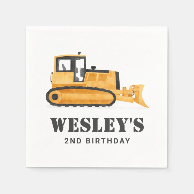 Construction Vehicle Bulldozer Birthday Party Napkin (Front)