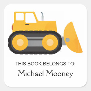 Construction vehicle bulldozer cute kid bookplate  square sticker